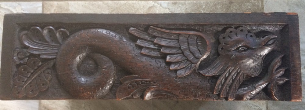 18th Century Carved Oak Griffin Winged Mythical Bird Panel