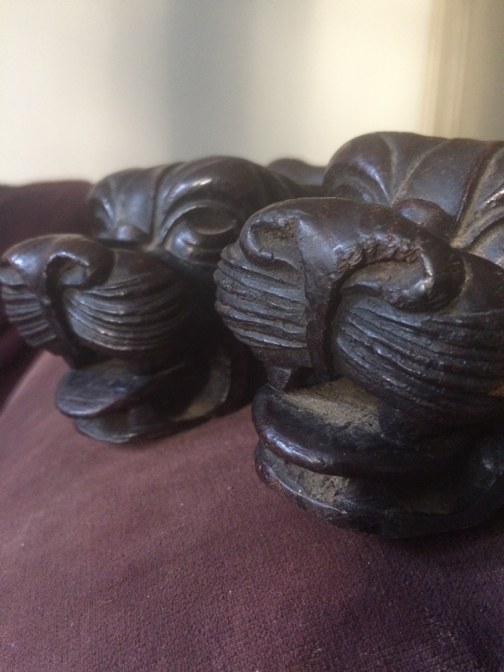 19th Century Carved Oak Dog's Head Carvings