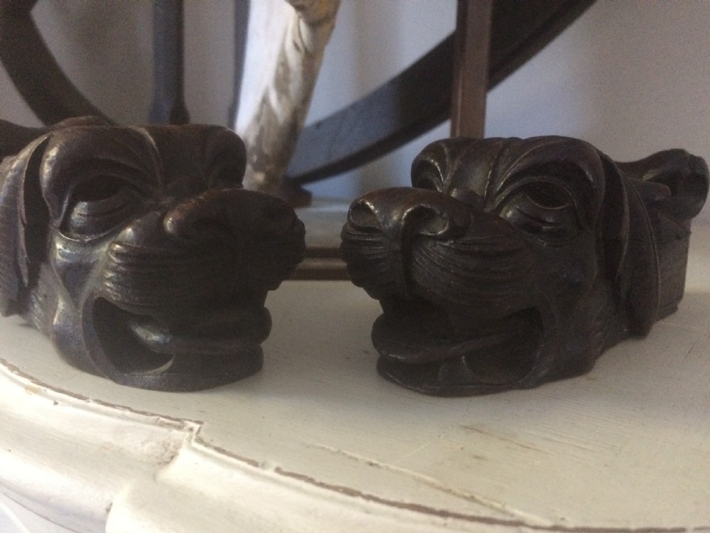 19th Century Carved Oak Dog's Head Carvings View II