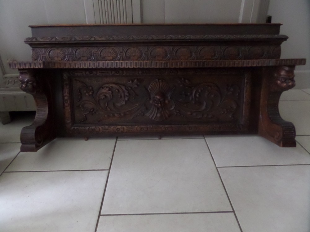 19th Century Carved Walnut Overmantel Green Man Gargoyle Pediment