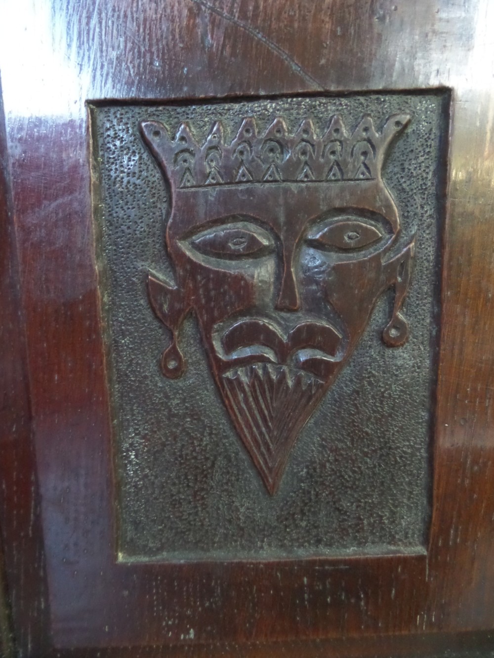 18th Century Carved Crowned Tribal Prince Oak Panel