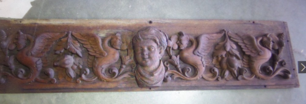 19th Century Carved Oak Cherub and Mythical Beast Panel Overmantel
