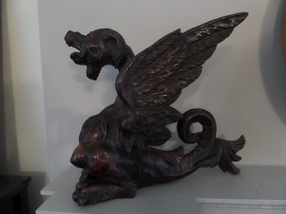 Large 18th Century Carved Walnut Winged Griffin Lion Paw Feet