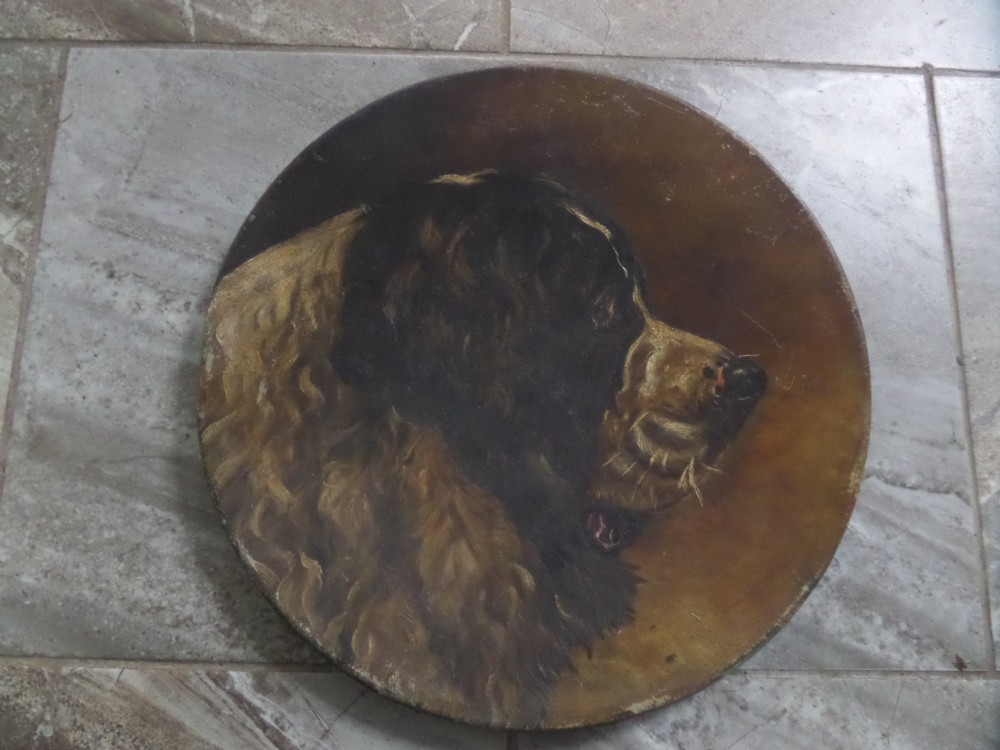 LARGE ANTIQUE 19TH CENTURY OIL PAINTING OF A ST BERNARD DOG