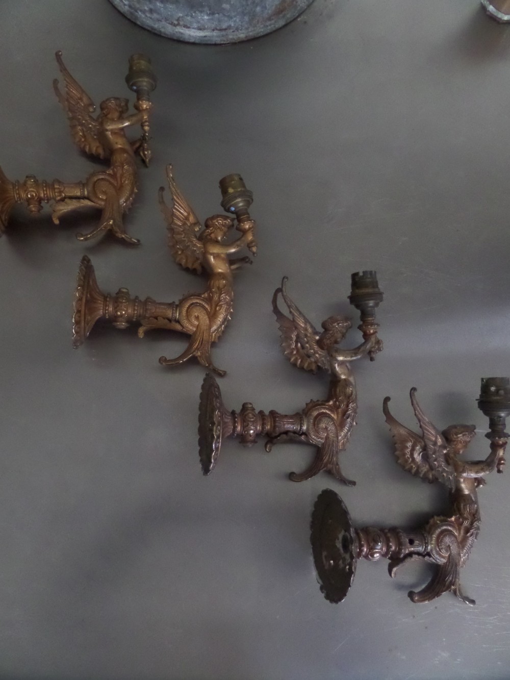 4 X Stunning 19th Century Mermaid Mythical Gas Sconces Wall Lights