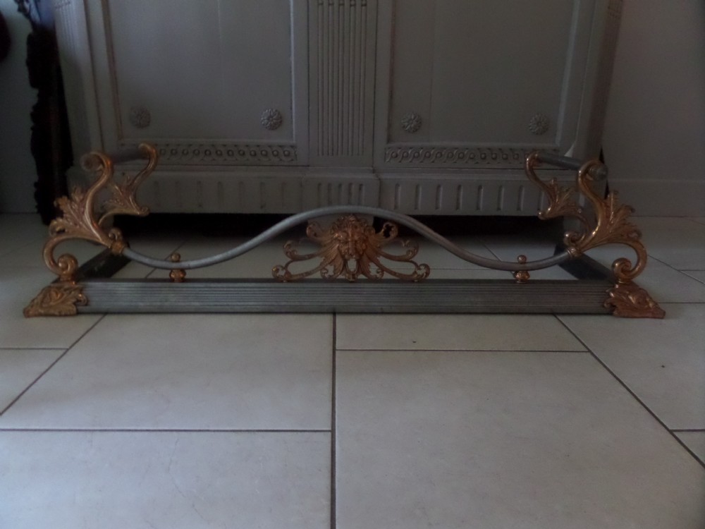 Antique Art Nouveau Fireplace Fire Fender Lion and Fox Masks