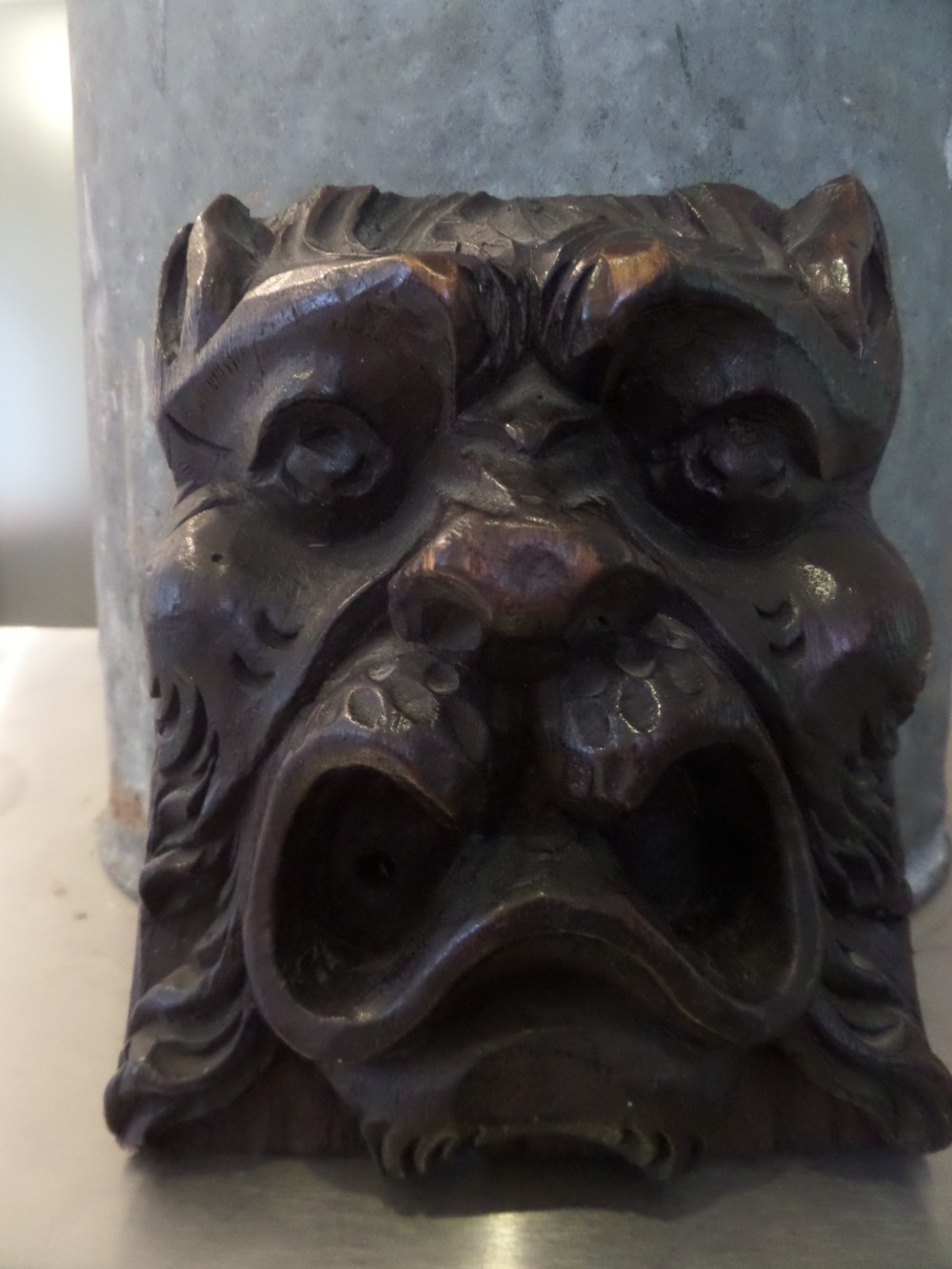 RARE Large 17th Century Carved Oak Lion Head Panel