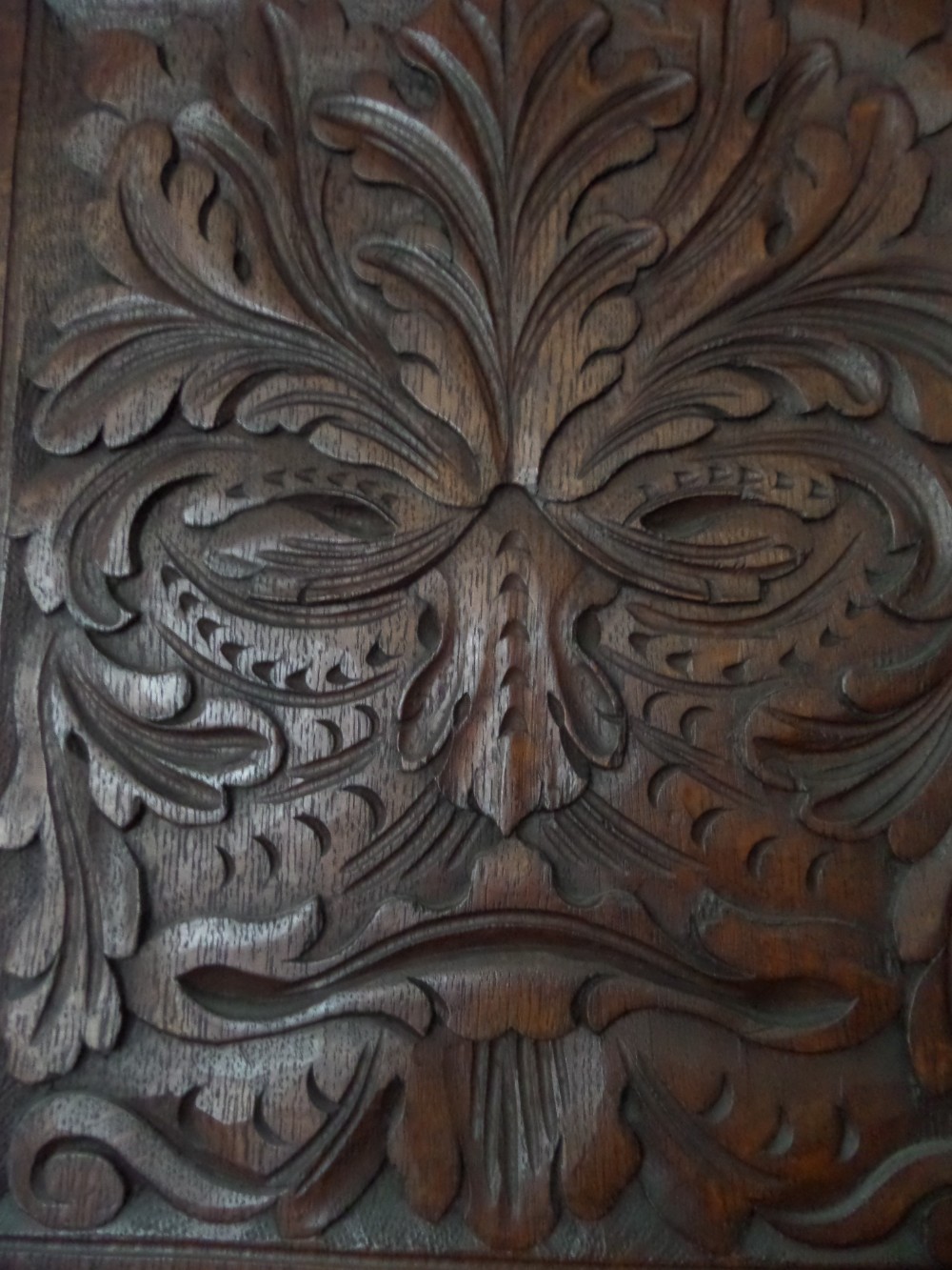 Antique Magnificent 19th Century Carved Oak Green Man Panel