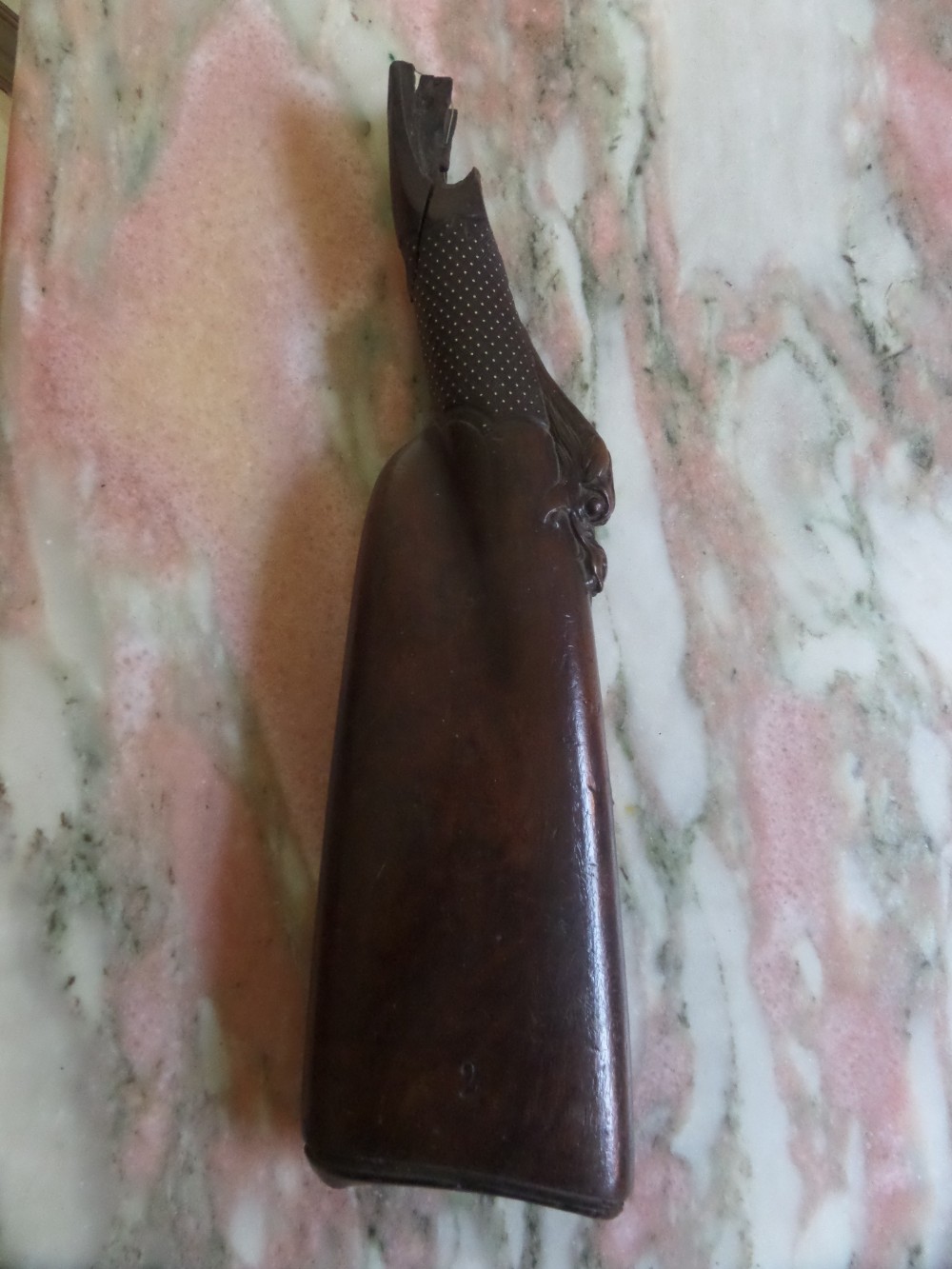Antique Rare Carved Walnut Stock Hunting Rifle Mythical Dog