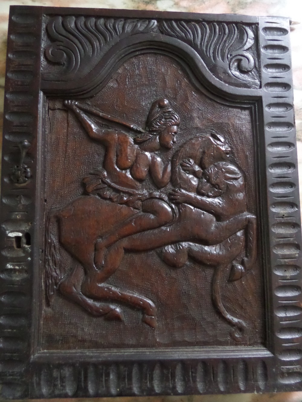 18th Century Carved Oak Panel Hunting Scene