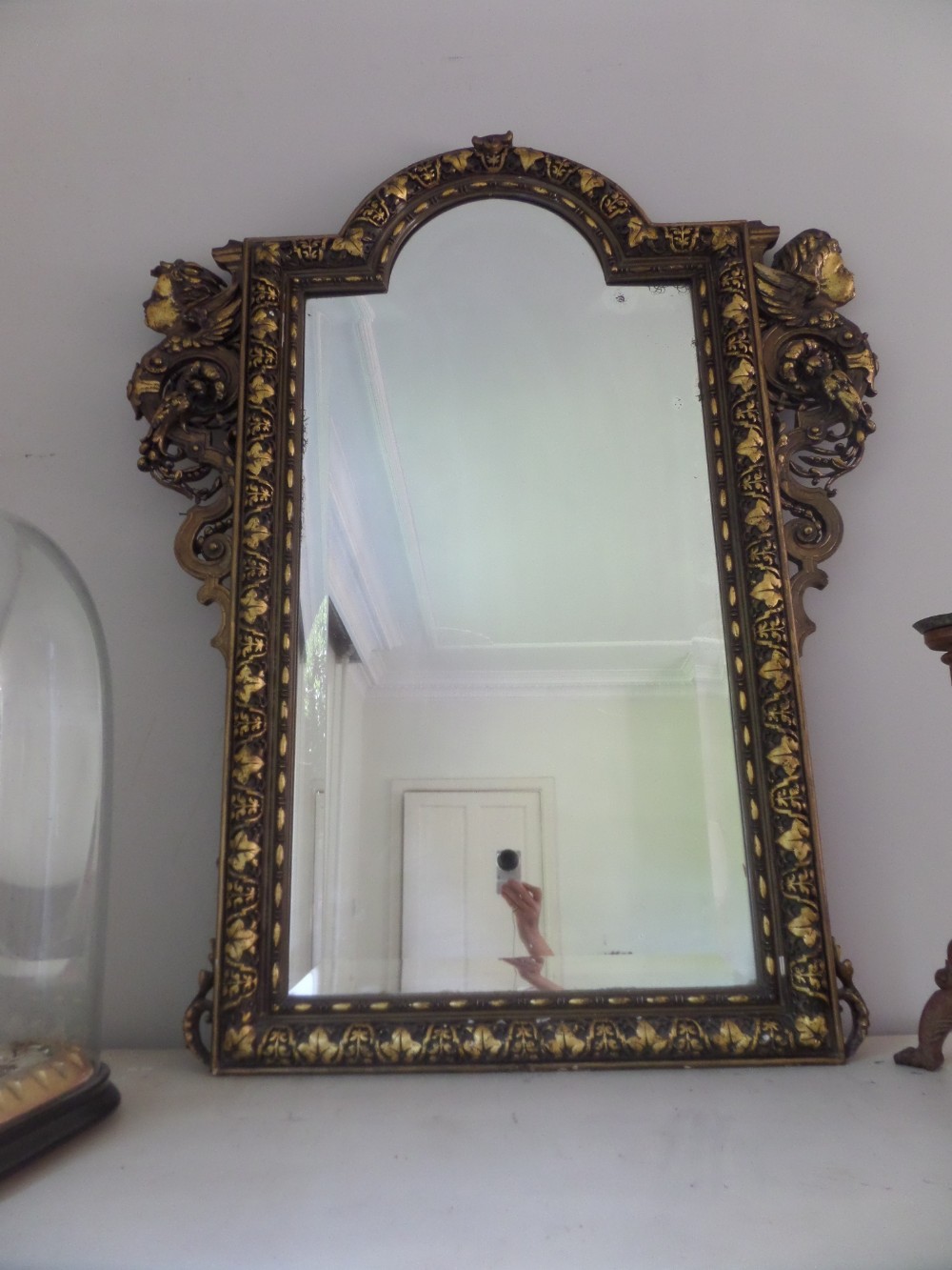 19th Century Gilt Overmantel Mirror Winged Cherubs 