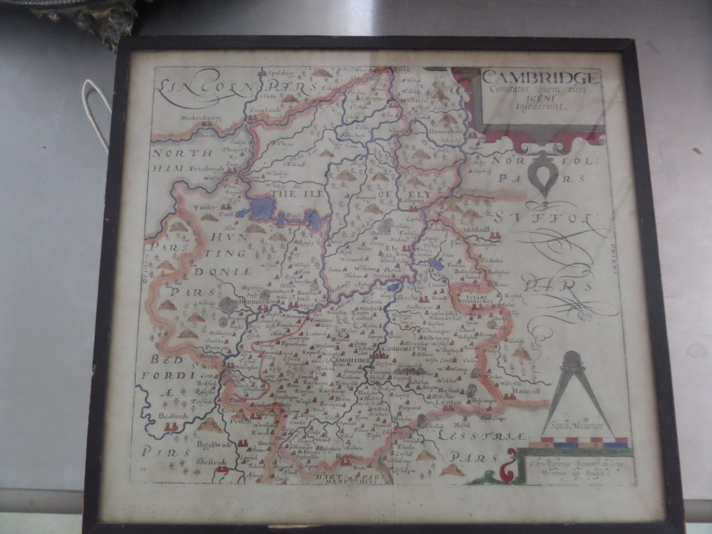 17th Century Engraved Map of Cambridge Christopher Saxton
