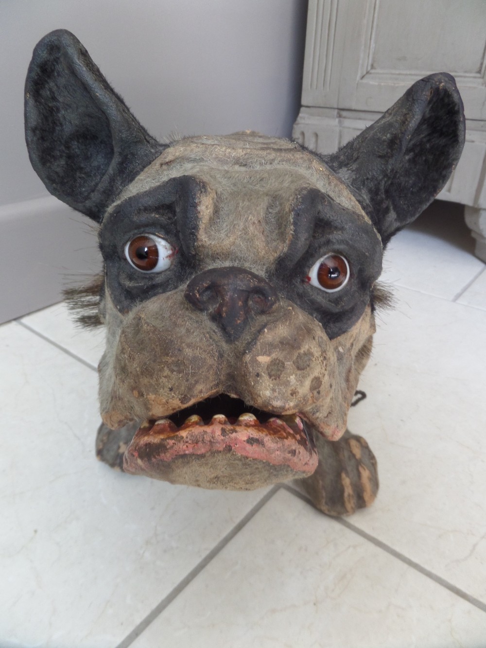 19th Century Roullet & Decamps Papier Mache French Bulldog