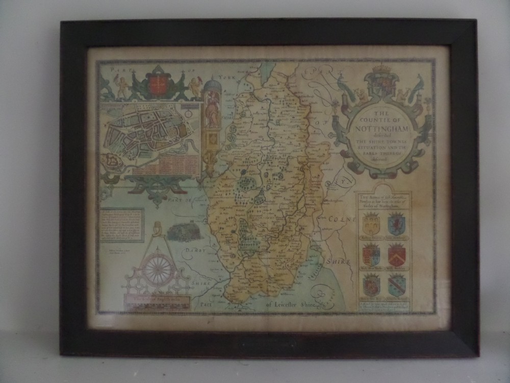 17TH CENTURY JOHN SPEED MAP OF NOTTINGHAMSHIRE DATED 1610