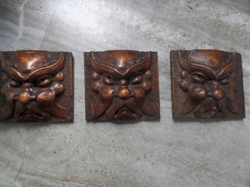 19th Century Carved Walnut Devil Grotesque Panel Carvings