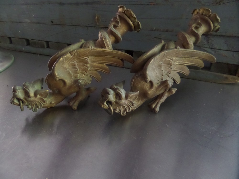 19th Century Bronze Griffin Sconces Wall Lights