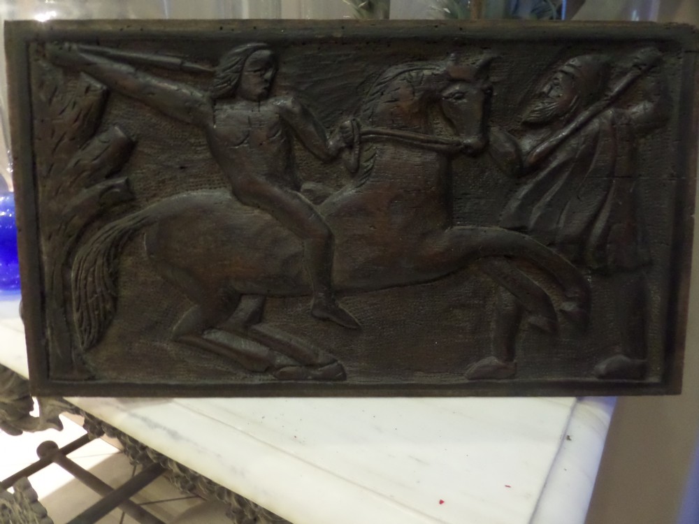 17th Century Carved Oak Primitive Hunting Panel
