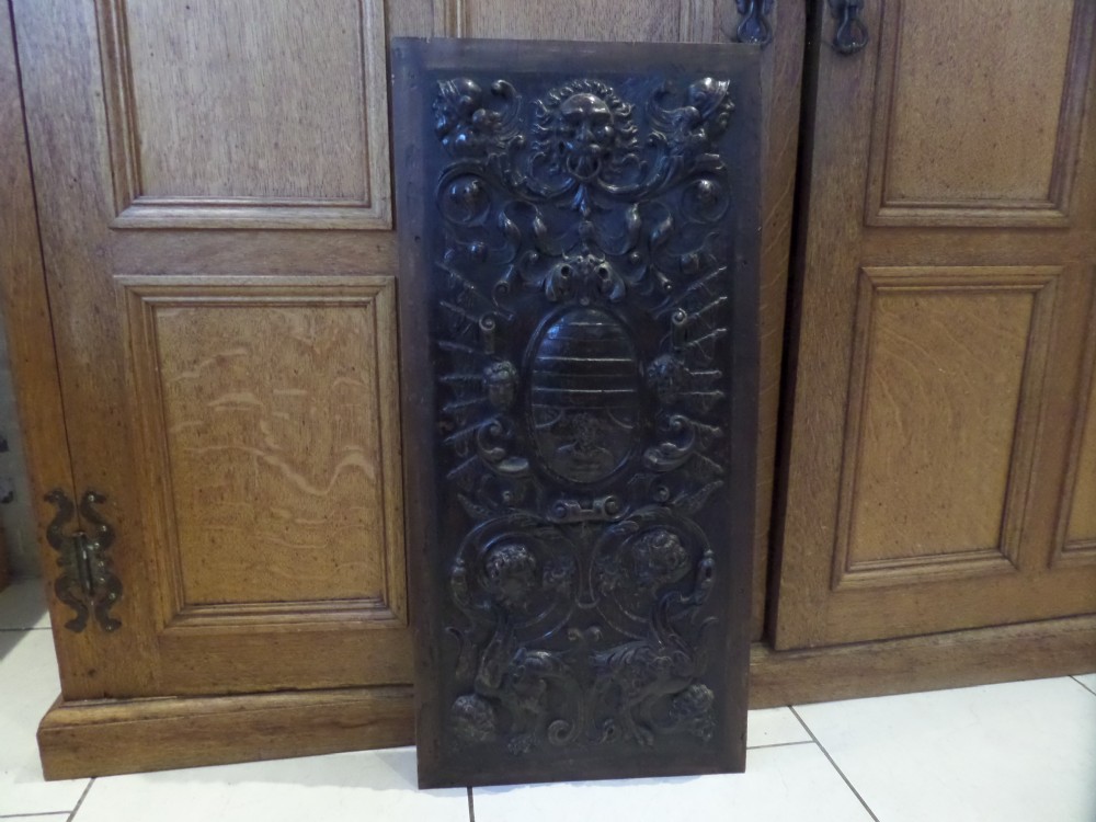 ANTIQUE GOTHIC WALNUT RENAISSANCE PANEL MYTHICAL BEASTS AND HARPIES