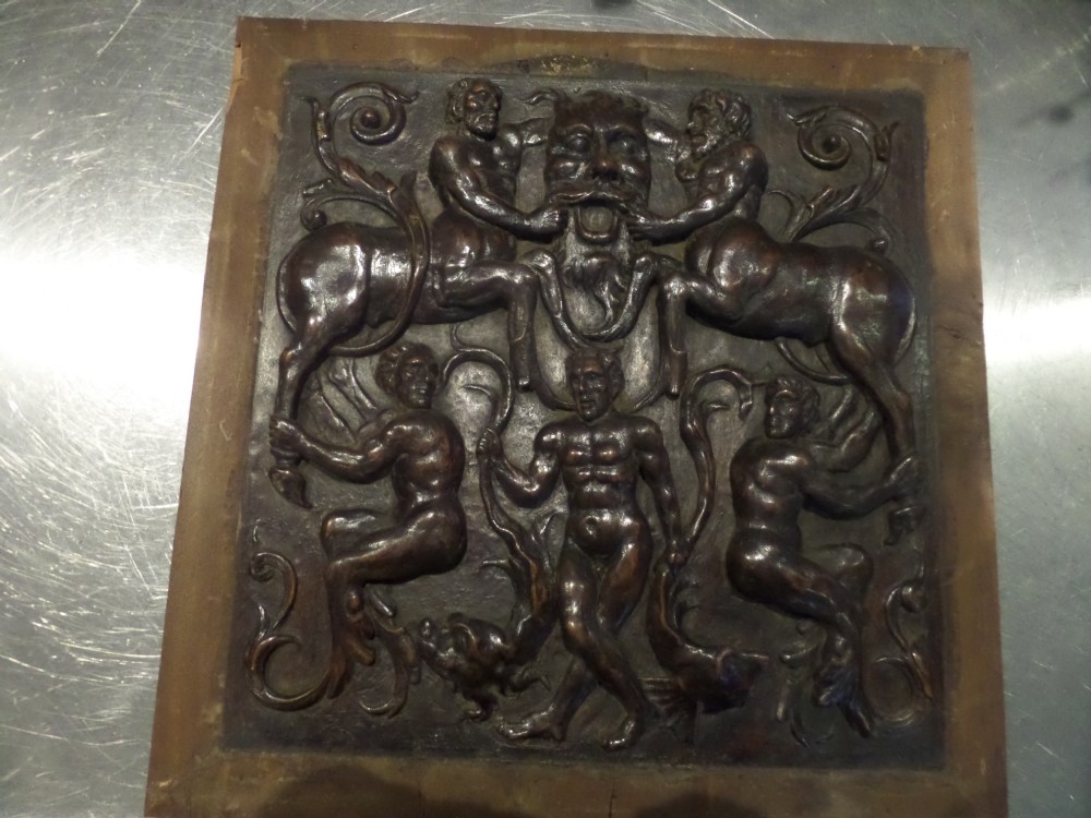 Antique Carved Walnut Mythical Panel Satyrs Devil and Sea Monster No 2