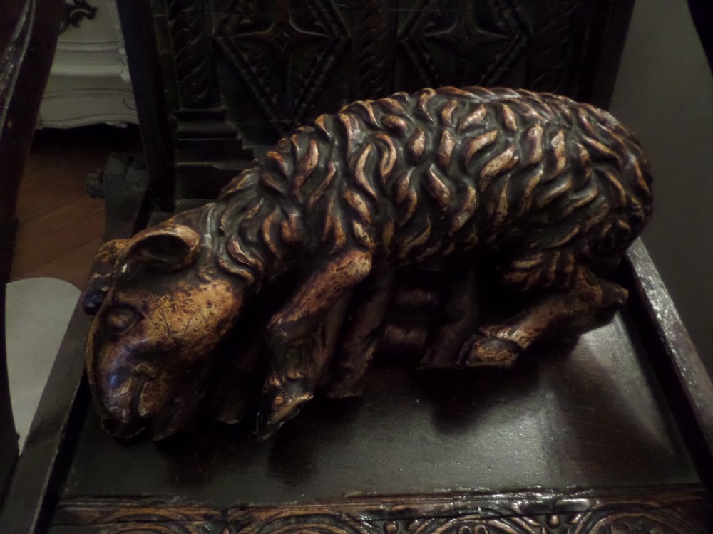 19th Century Large Carved Polychrome Sacrificial Lamb
