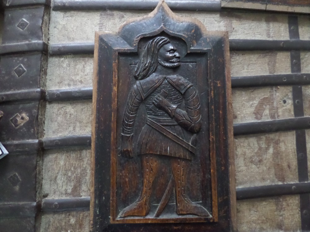 17th century Carved Oak WELSH Gothic ARMOURED NOBLEMAN Panel.