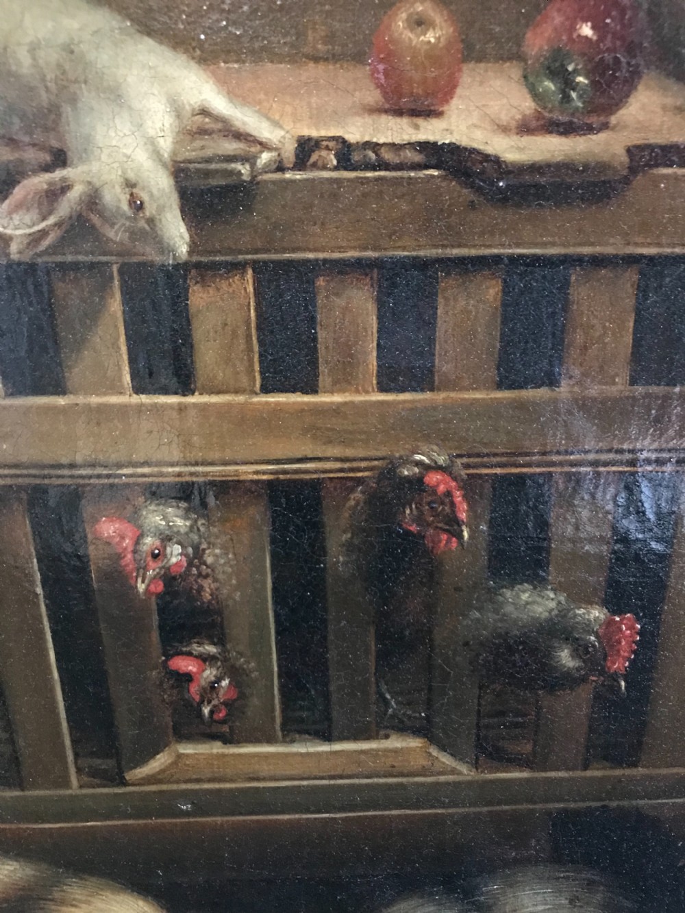 18th Century Still Life Oil Painting on Canvas Chickens & Hares View III