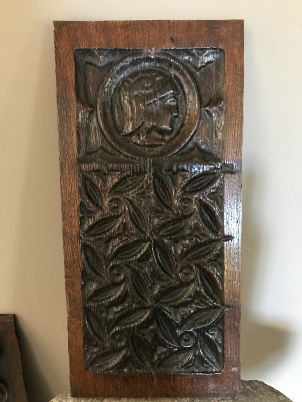 ANTIQUE Carved Oak Romayne Church Panel