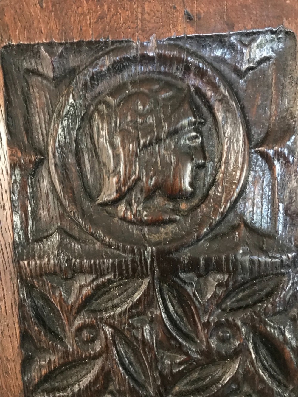 ANTIQUE Carved Oak Romayne Church Panel View II