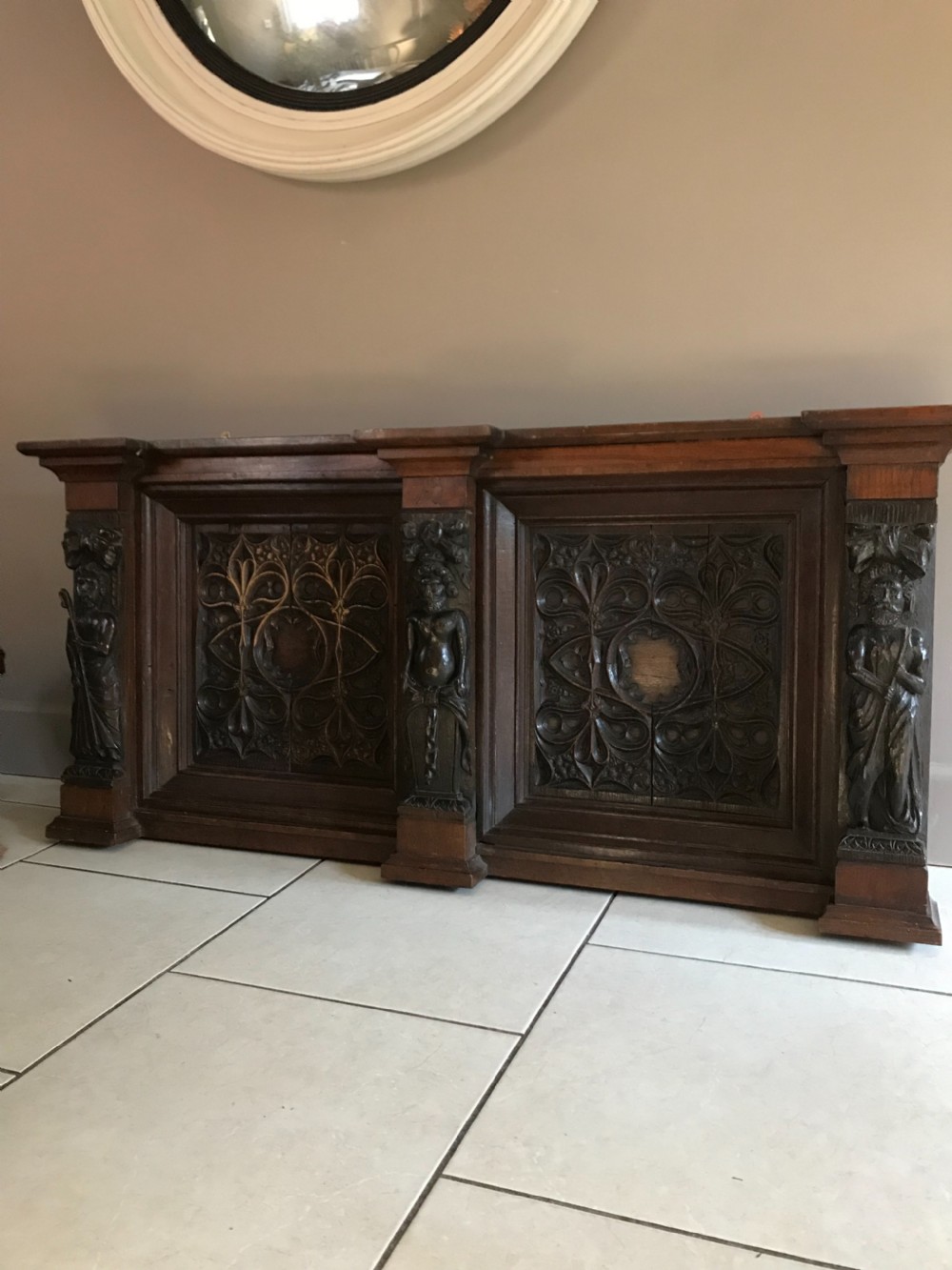 18TH CENTURY Carved Oak Gothic Revival Overmantel Panel