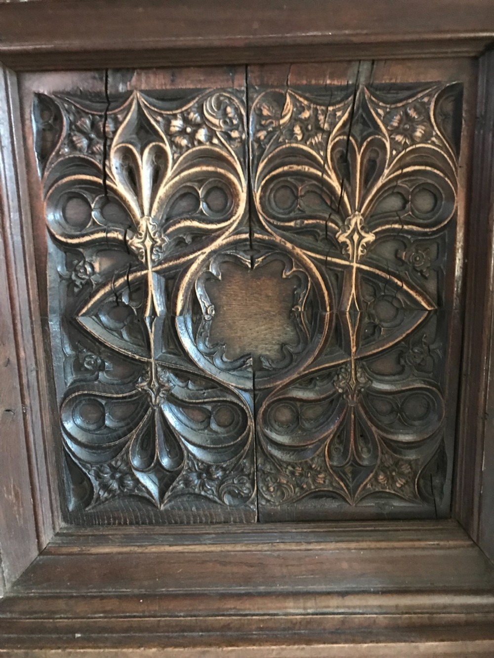 18TH CENTURY Carved Oak Gothic Revival Overmantel Panel View II