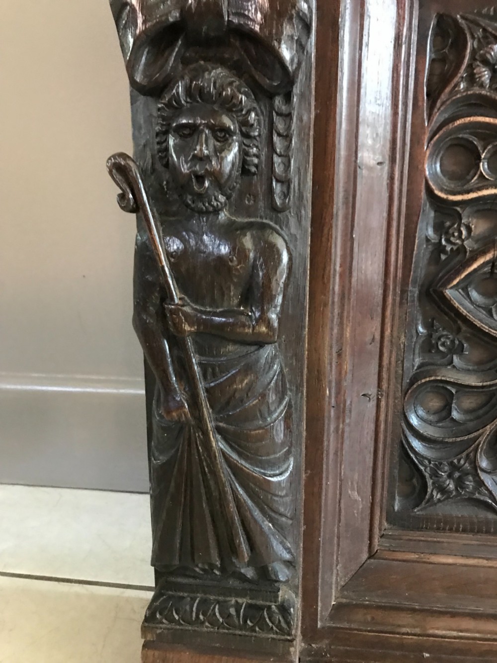 18TH CENTURY Carved Oak Gothic Revival Overmantel Panel View III