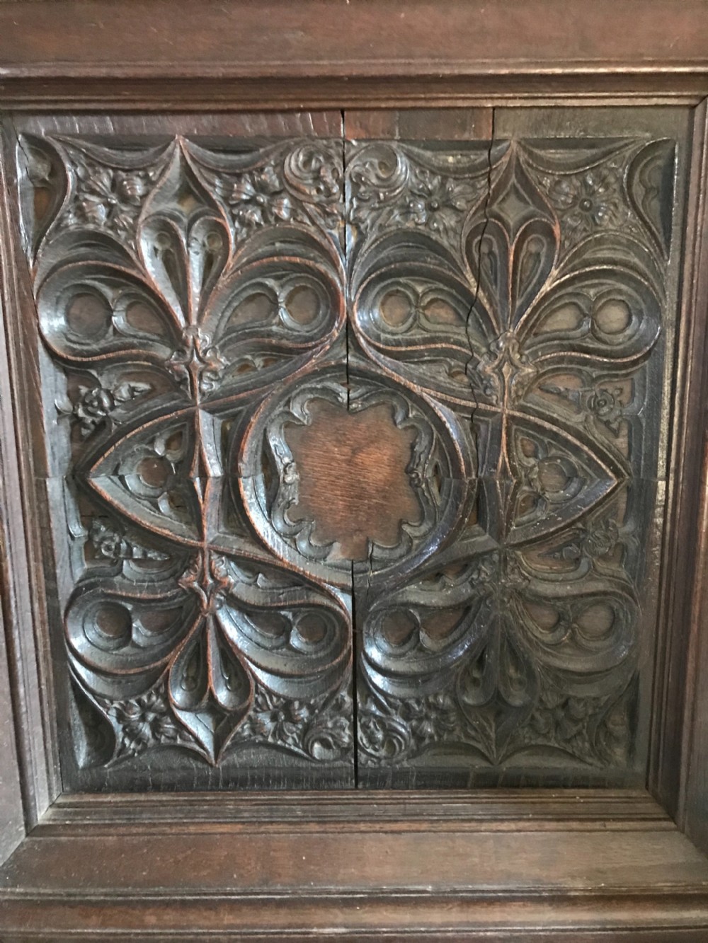 18TH CENTURY Carved Oak Gothic Revival Overmantel Panel View V