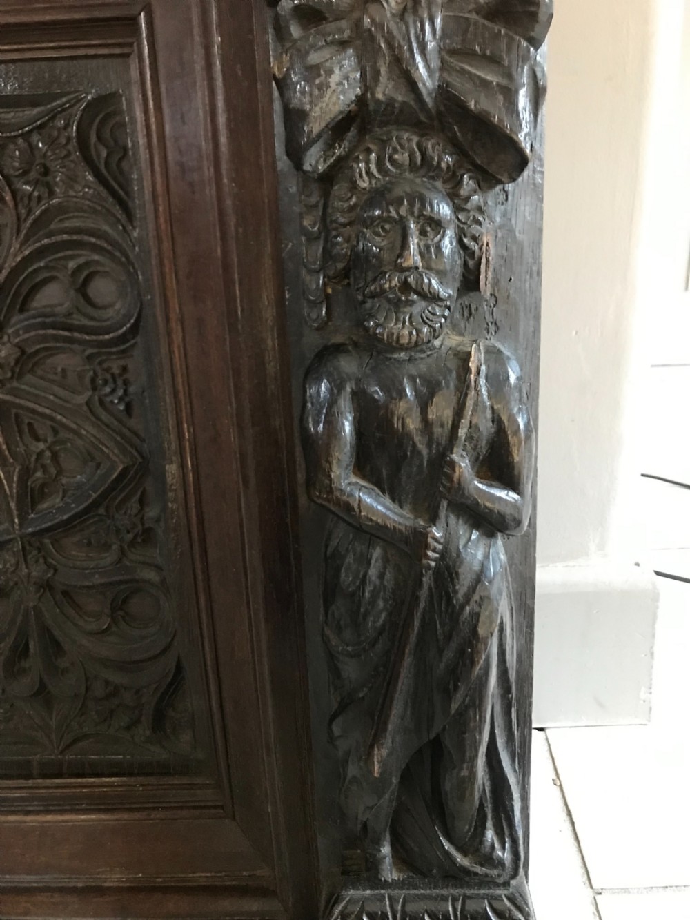 18TH CENTURY Carved Oak Gothic Revival Overmantel Panel View VI