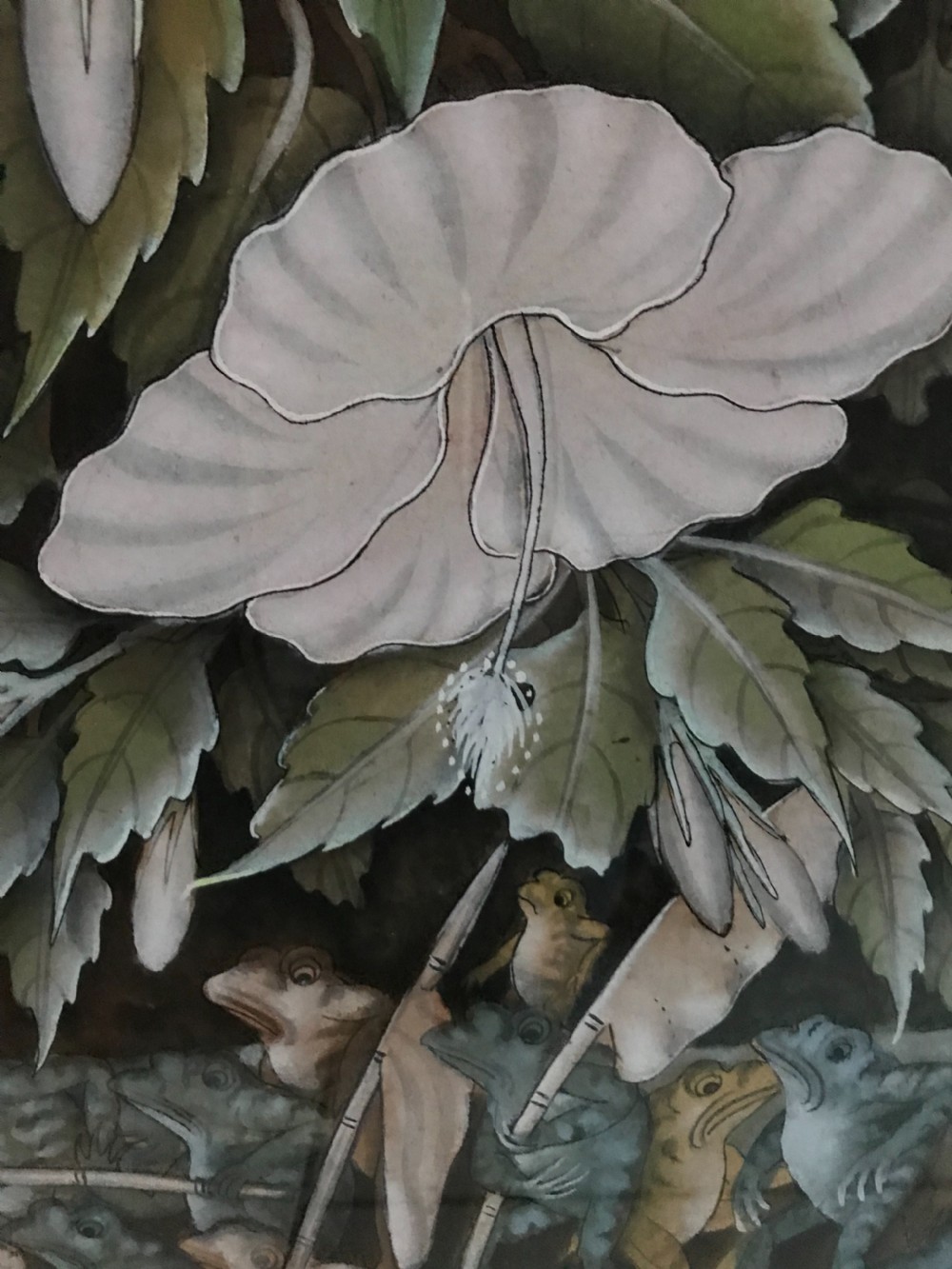 Antique Whimsical Frog and Butterfly Watercolour Gouache Painting View VI