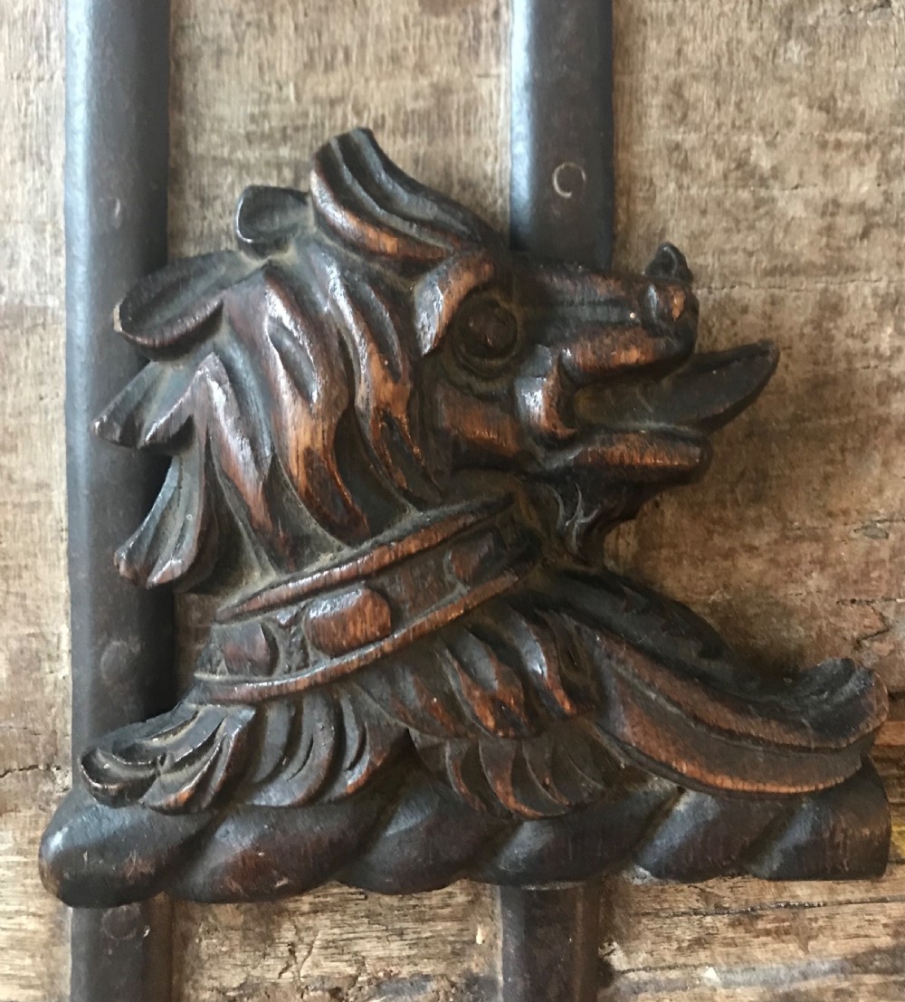 Victorian Carved Oak Dog Panel Pediment