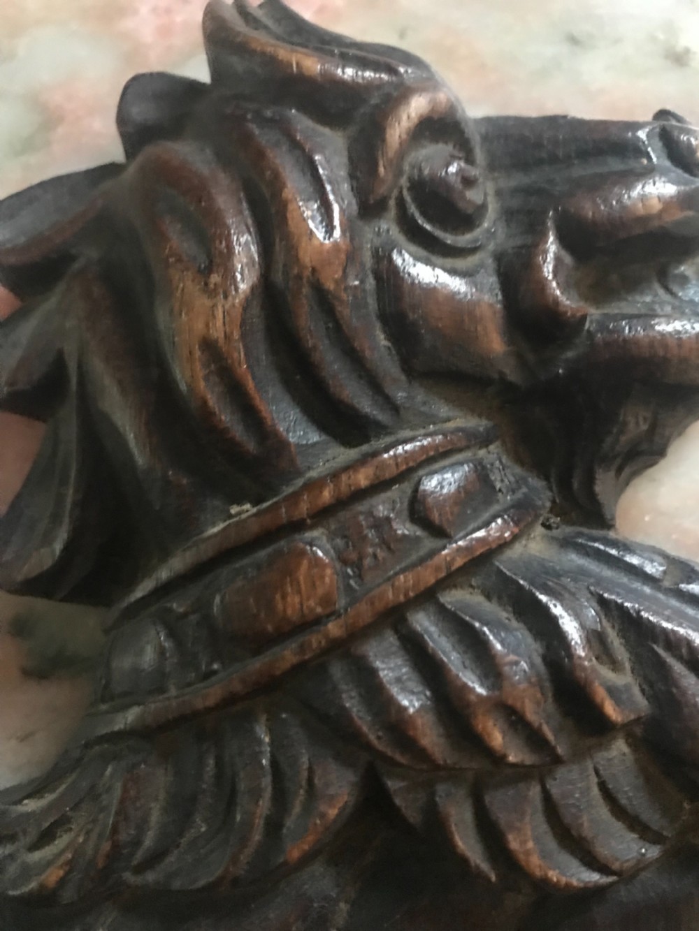 Victorian Carved Oak Dog Panel Pediment View IV