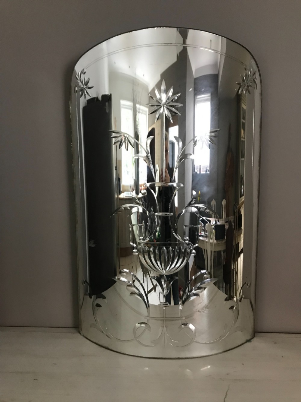 LARGE STUNNING CONVEX ETCHED VENETIAN BEVELLED MIRROR View II