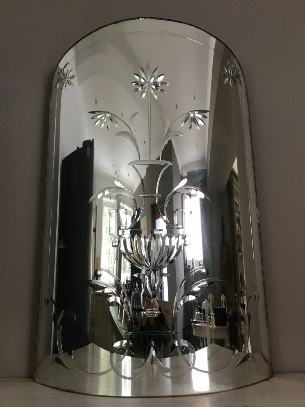 LARGE STUNNING CONVEX ETCHED VENETIAN BEVELLED MIRROR View IV