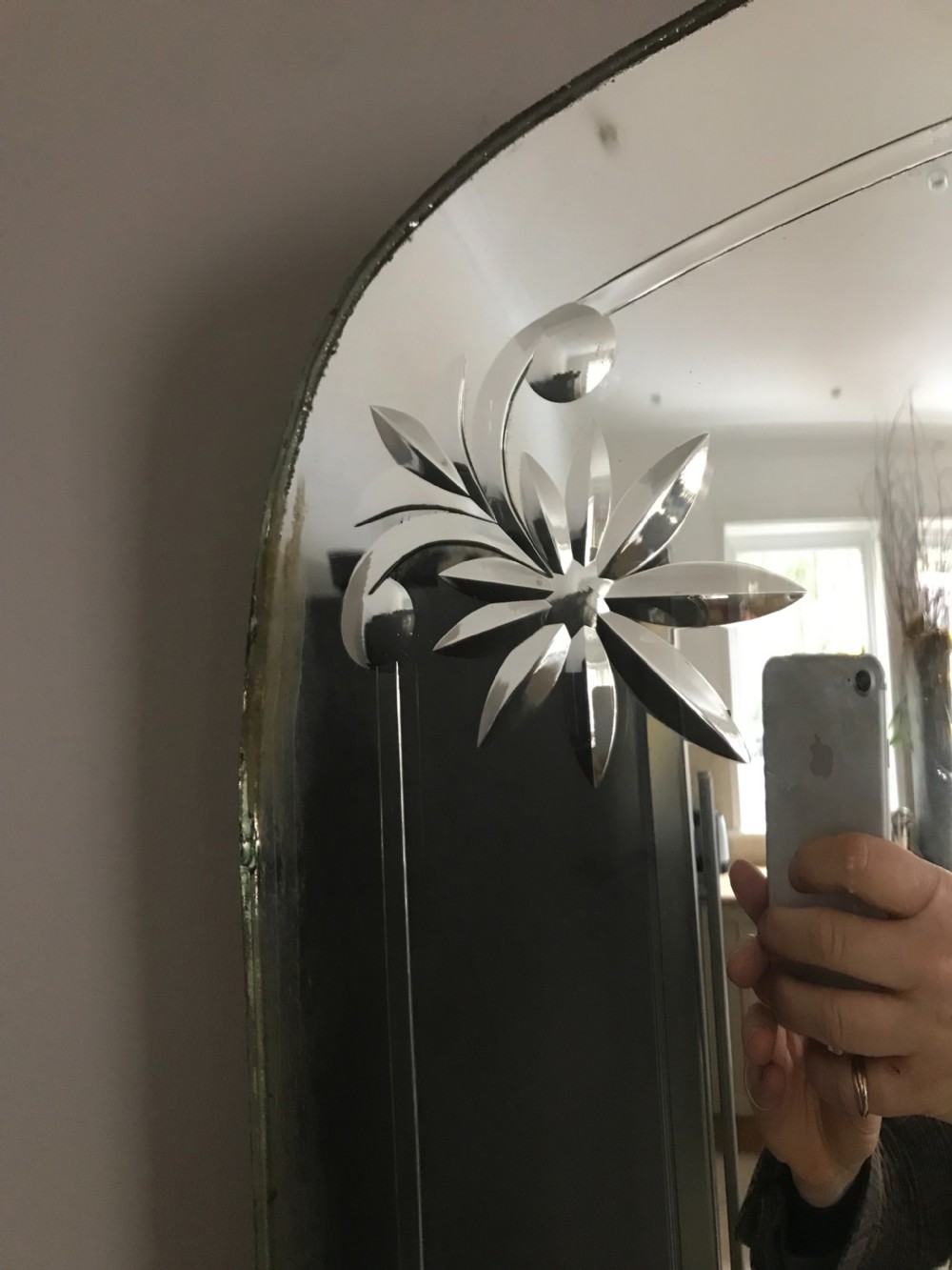 LARGE STUNNING CONVEX ETCHED VENETIAN BEVELLED MIRROR View V