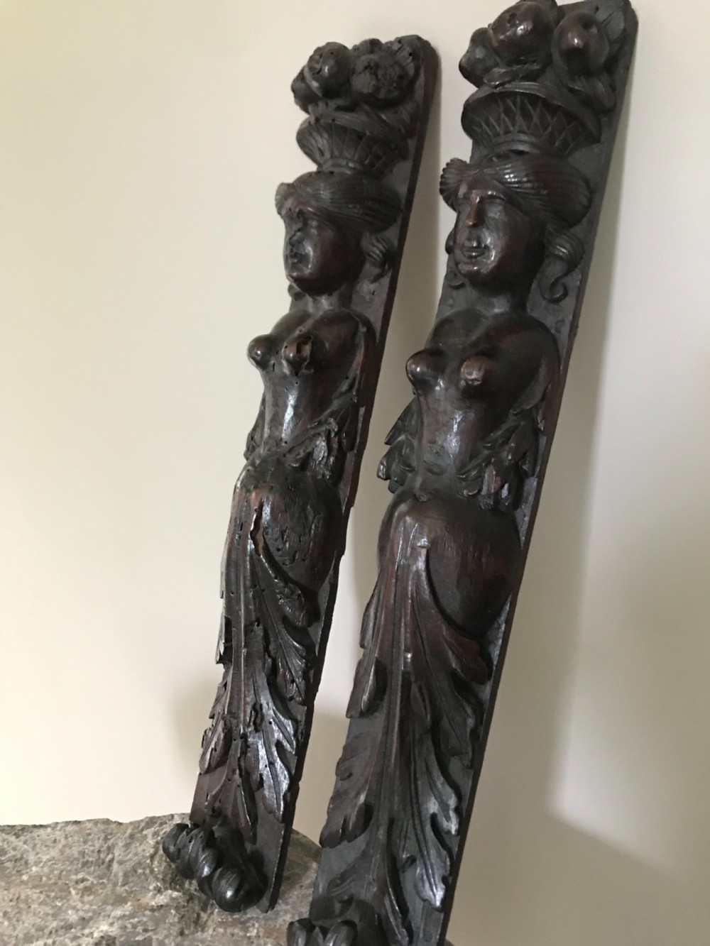 16th Century Carved Oak Female Caryatids Term
