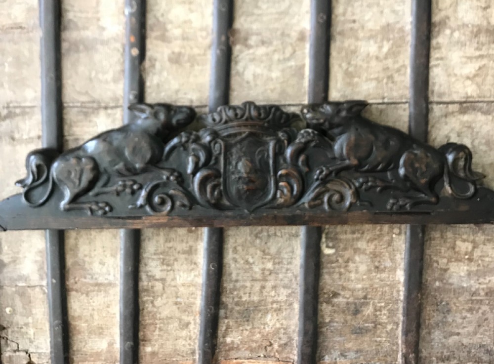 Antique Carved Walnut Heraldic Crest Mythical Dogs 