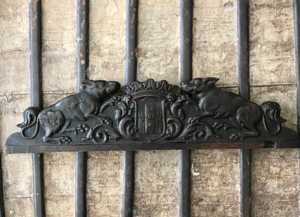 Antique Carved Walnut Heraldic Crest Mythical Dogs  View IV
