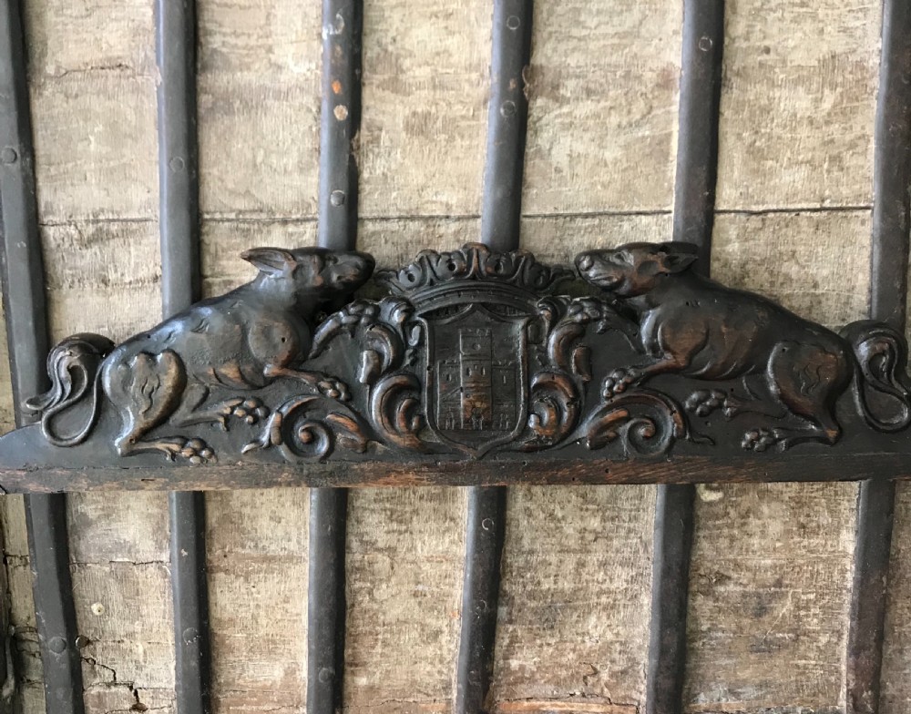 Antique Carved Walnut Heraldic Crest Mythical Beasts PANEL NO 2