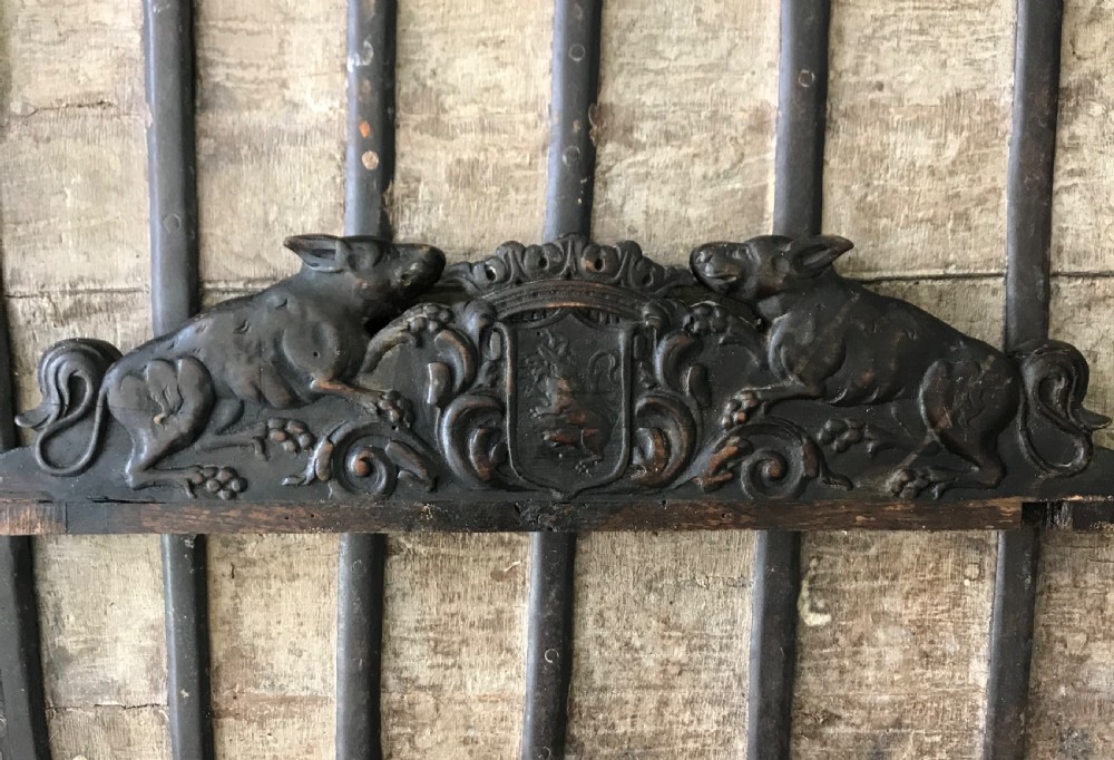 Antique Carved Walnut Heraldic Crest Mythical Beasts PANEL NO 2 View II