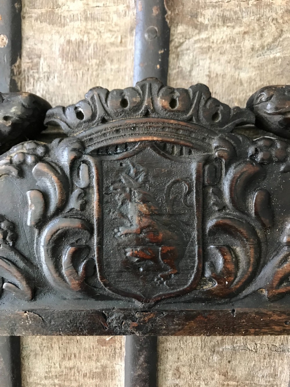Antique Carved Walnut Heraldic Crest Mythical Beasts PANEL NO 2 View III