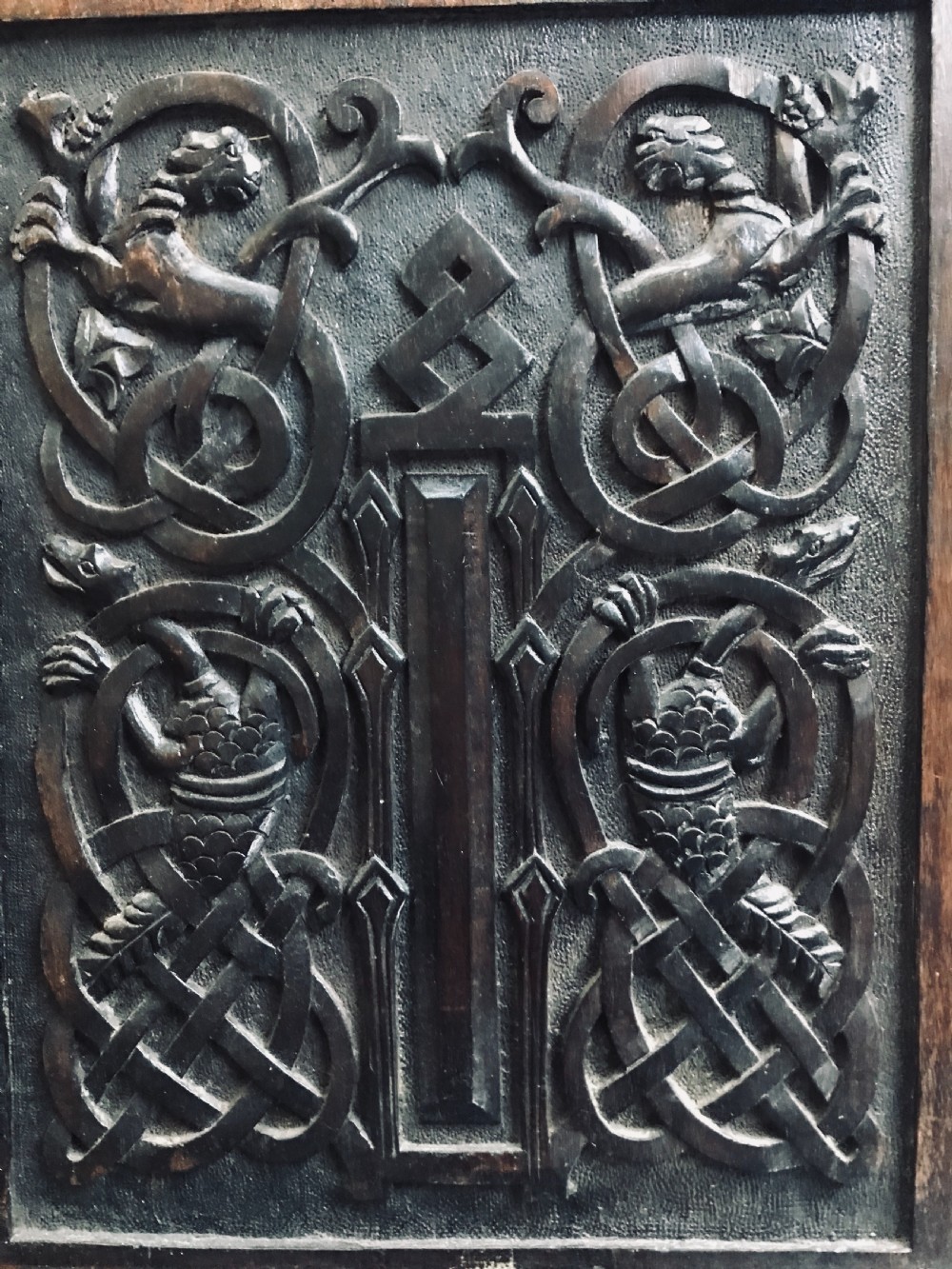 18th Century Carved Oak Celtic Gothic Panel