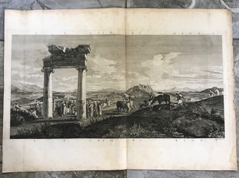 RARE Large 18th Century Engraving Panoramic View of Athens by James Basire 