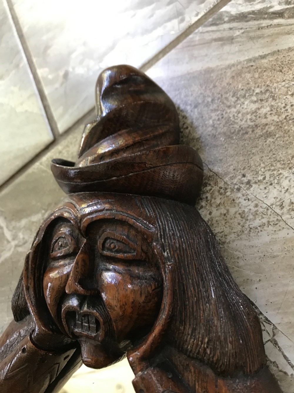 19th Century Carved Oak Welsh Witches Mirror The Scream View V