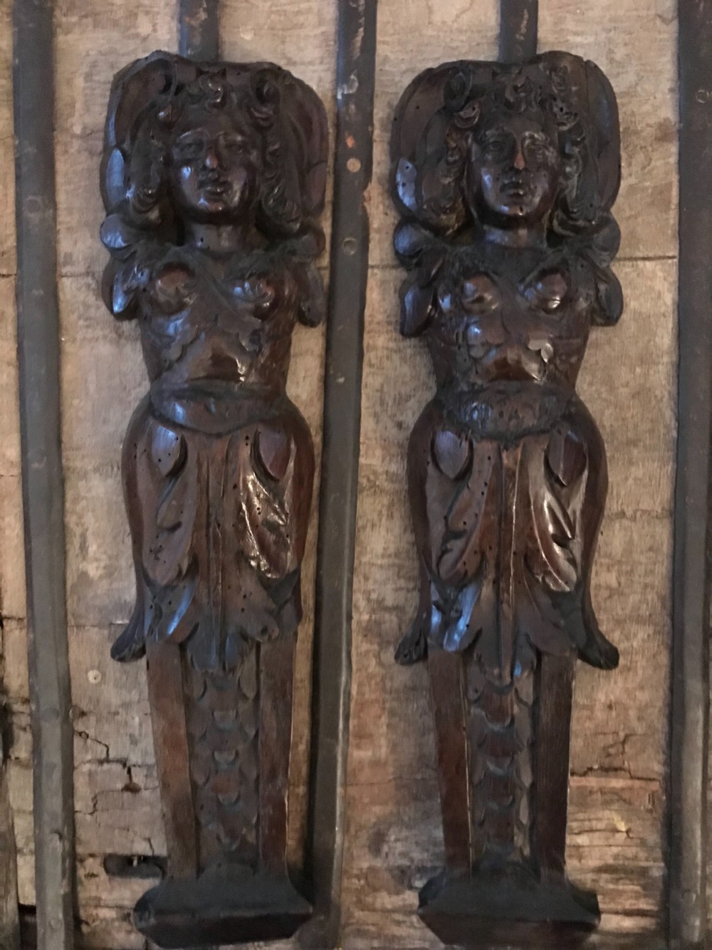 17th Century Carved Oak Female Caryatids Terms