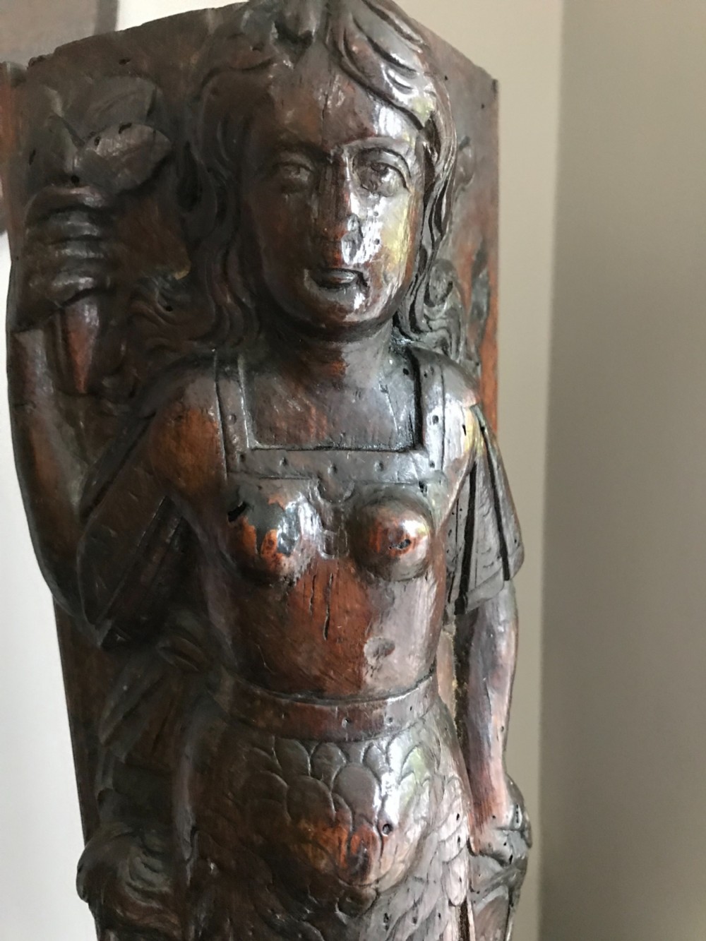 17th Century Carved Oak Panel Cardinal Virtue 'Charity' View II